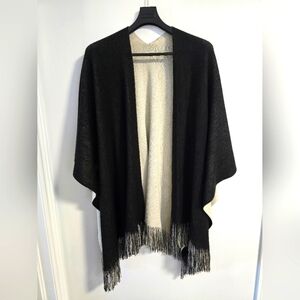 Black White Fringe Shawl Scarf Wrap Poncho Reversible Acrylic Soft